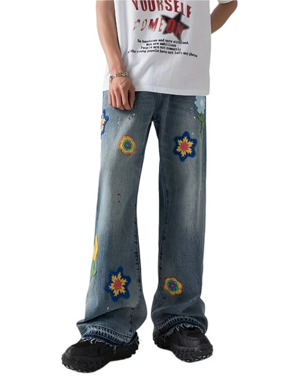 Flower Crochet Denim Pants