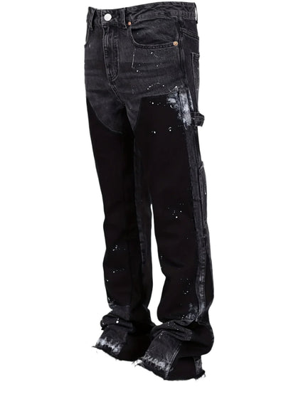 Patched Denim Stacked Flared Pants