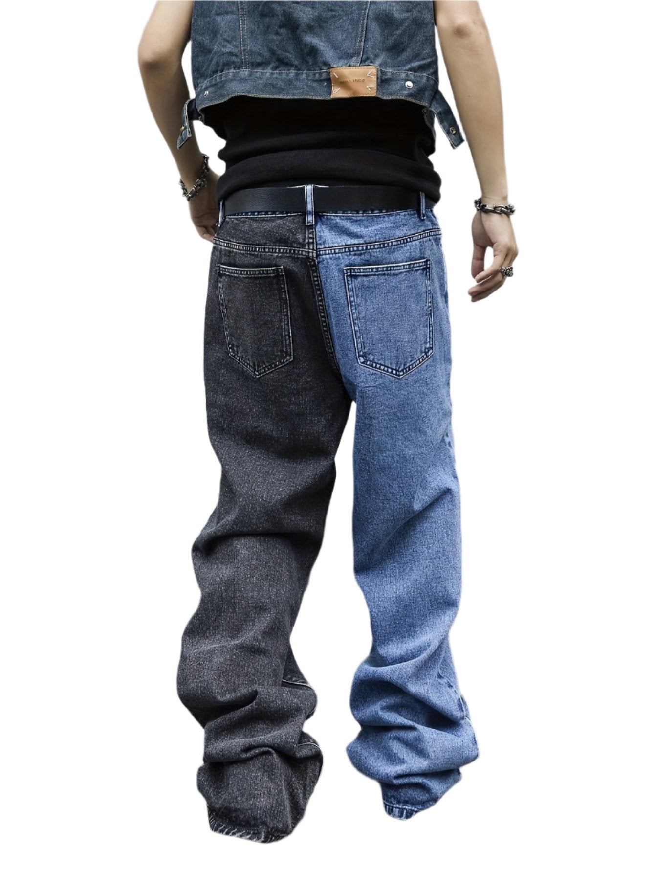 Men's Half Color Denim Pants