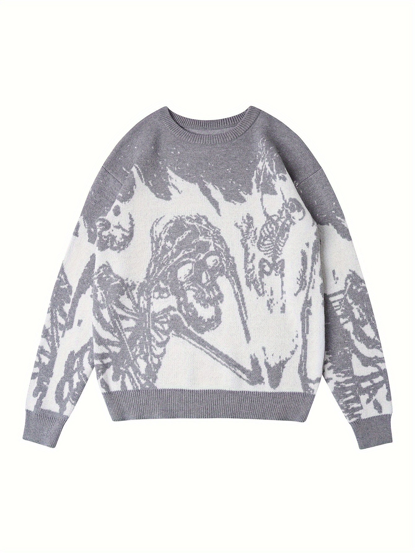 Y2K Skull Knitted Crew Neck Sweater