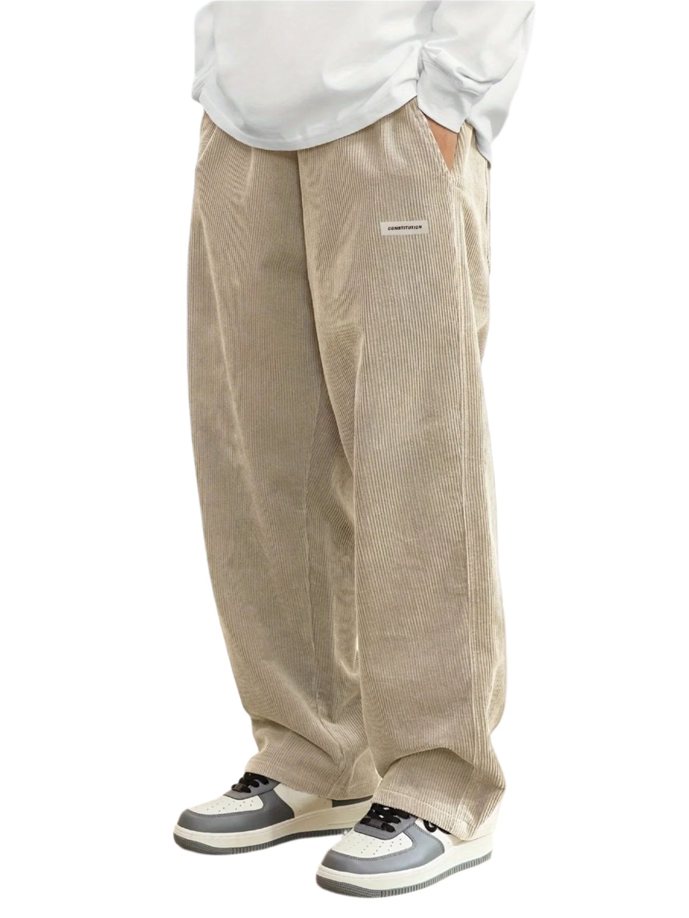 Corduroy Straight-Leg Drawstring Trousers