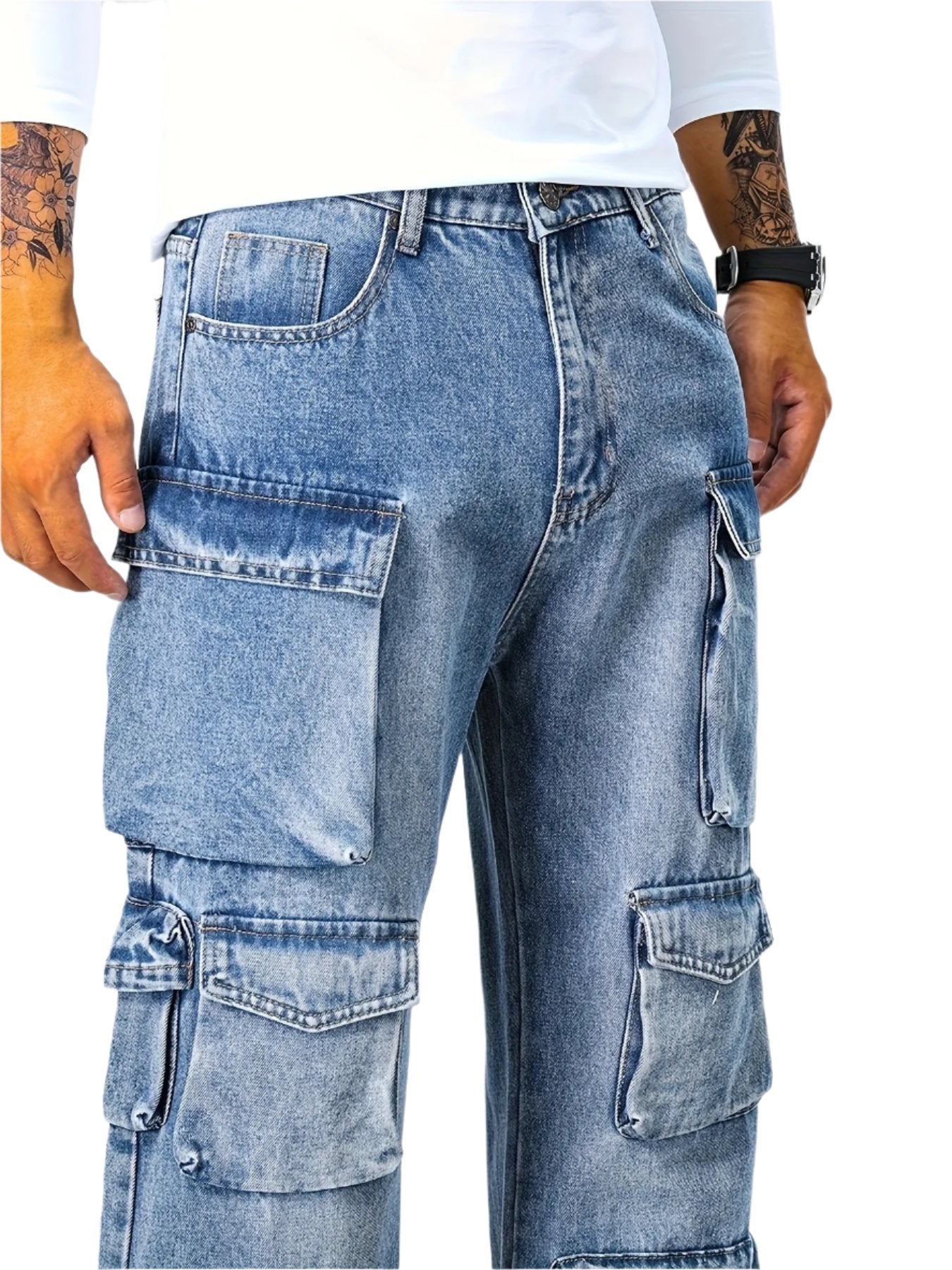 Men's Multi-Pocket Loose Denim Pants