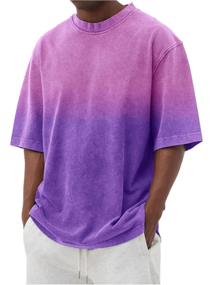 Gradient Loose Shoulder Mid Sleeve T-shirt