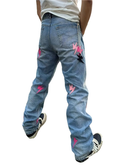 Lightning Embroidery Denim Jeans