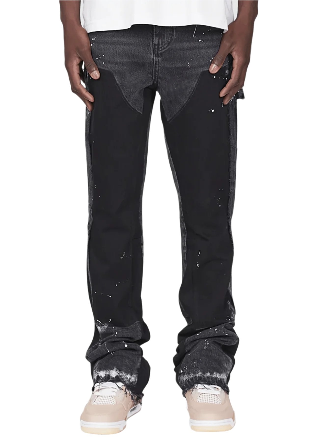 Patched Denim Stacked Flared Pants