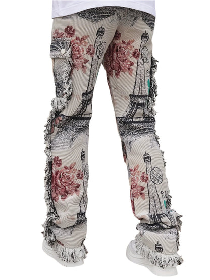 Pantalon à motif papillon et ourlet brut