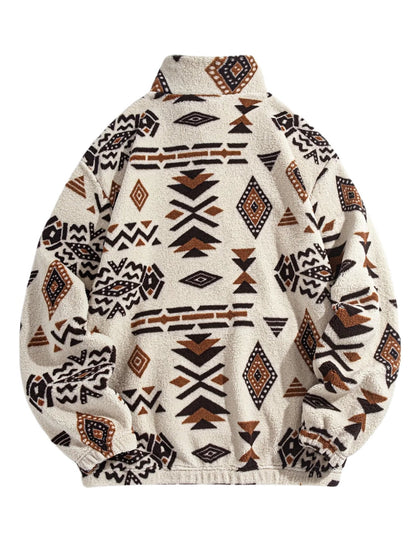 Fleece Ethnic Half Zipper Sweatshirt