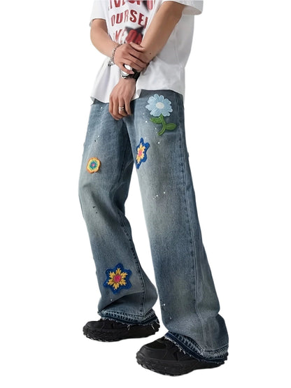 Flower Crochet Denim Pants