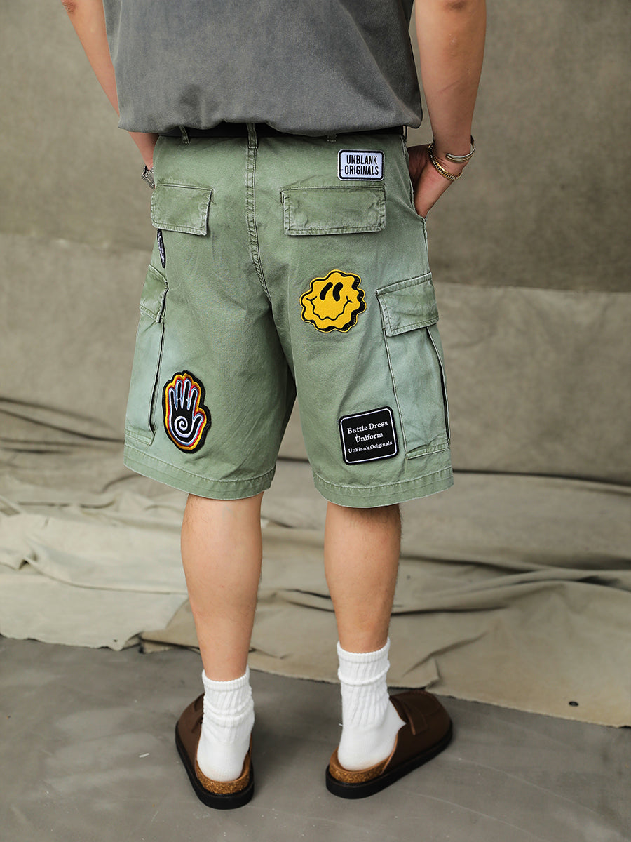 Washed-out Embroidered Cargo Shorts