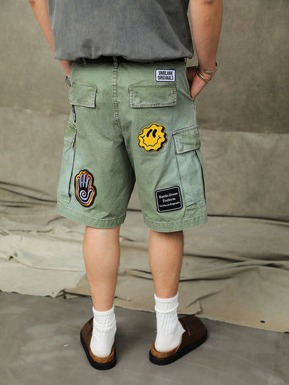 Washed-out Embroidered Cargo Shorts