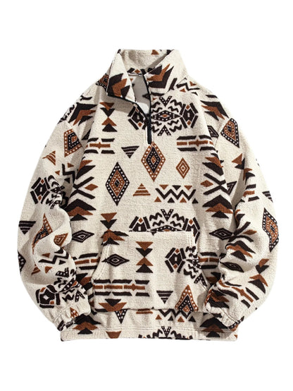 Fleece Ethnic Half Zipper Sweatshirt